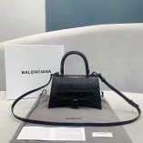 Balenciag Hourglass Croc-effect Leather Tote Bag GM Black