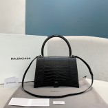 Balenciag Hourglass Croc-effect Leather Tote Bag Max Black