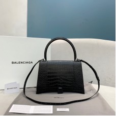 Balenciag Hourglass Croc-effect Leather Tote Bag Max Black