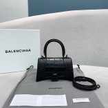 Balenciag Hourglass Croc-effect Leather Tote Bag PM Black