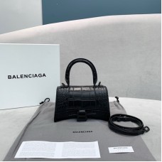 Balenciag Hourglass Croc-effect Leather Tote Bag PM Black