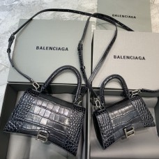 Balenciag Crocodile Pattern Hourglass Bag In Black