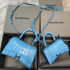 Balenciag Crocodile Pattern Hourglass Bag In Blue