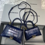 Balenciag Crocodile Pattern Hourglass Bag In Dark Blue