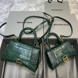 Balenciag Crocodile Pattern Hourglass Bag In Dark Green