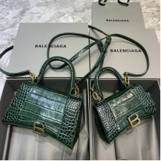 Balenciag Crocodile Pattern Hourglass Bag In Dark Green