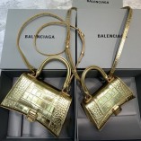 Balenciag Crocodile Pattern Hourglass Bag In Gold