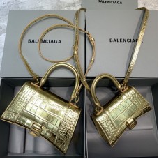 Balenciag Crocodile Pattern Hourglass Bag In Gold