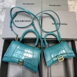 Balenciag Crocodile Pattern Hourglass Bag In Light Blue