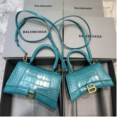 Balenciag Crocodile Pattern Hourglass Bag In Light Blue