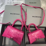 Balenciag Crocodile Pattern Hourglass Bag In Rose Red