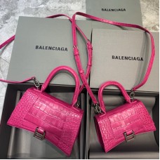 Balenciag Crocodile Pattern Hourglass Bag In Rose Red