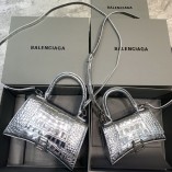 Balenciag Crocodile Pattern Hourglass Bag In Silver