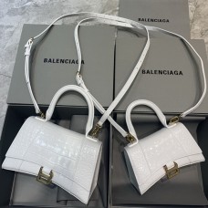 Balenciag Crocodile Pattern Hourglass Bag In White