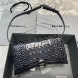 Balenciag Hourglass Crocodile Print Multibelt Handbag In Black