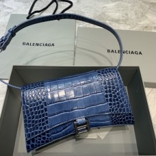 Balenciag Hourglass Crocodile Print Multibelt Handbag In Dark Blue