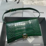 Balenciag Hourglass Crocodile Print Multibelt Handbag In Dark Green