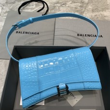 Balenciag Hourglass Crocodile Print Multibelt Handbag In Blue