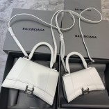 Balenciag Pebbled Hourglass Bag In White