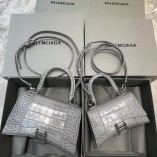 Balenciag Crocodile Pattern Hourglass Bag In Grey