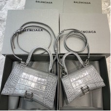 Balenciag Crocodile Pattern Hourglass Bag In Grey