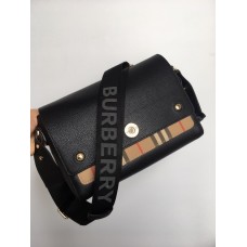 Burberry Leather and Vintage Check Note Crossbody Bag Black