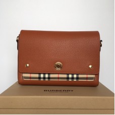 Burberry Leather and Vintage Check Note Crossbody Bag Brown