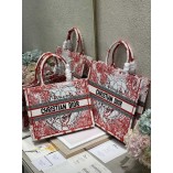 Dior Book Tote D-Royaume d'Amour Embroidery Red and White 