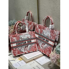 Dior Book Tote D-Royaume d'Amour Embroidery Red and White 