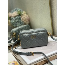 Dior Caro Double Pouch Grey Supple Cannage Calfskin