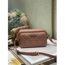 Dior Caro Double Pouch Taupe Rose Cannage Calfskin