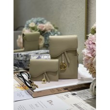 Dior Saddle Flap Card Holder Calfskin Apricot