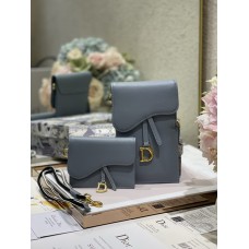 Dior Saddle Flap Card Holder Calfskin Cloud Blue