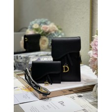 Dior Saddle Flap Card Holder Calfskin Black