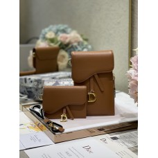 Dior Saddle Flap Card Holder Calfskin Brown