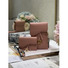 Dior Saddle Flap Card Holder Calfskin Pink