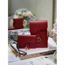 Dior Saddle Flap Card Holder Calfskin Brick Red