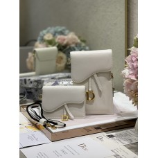 Dior Saddle Flap Card Holder Calfskin White