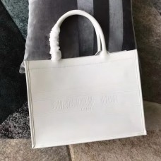 Christian Dior Calfskin Embossed Small Book Tote White