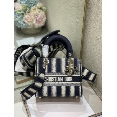 Dior Medium Lady D-Lite Bag Blue D-Stripes Embroidery