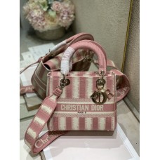 Dior Medium Lady D-Lite Bag Pink D-Stripes Embroidery