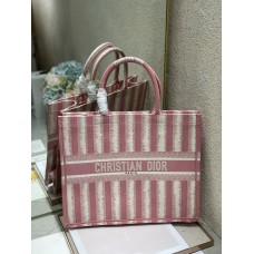 Dior Book Tote Pink D-Stripes Embroidery