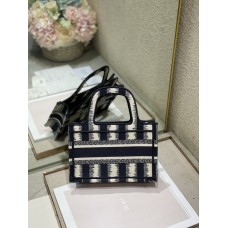 Dior Mini Book Tote D-Stripes Embroidery In Dark Blue