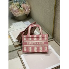 Dior Mini Book Tote D-Stripes Embroidery In Pink