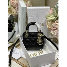 Dior Micro Lady Dior Bag Rose Des Vents Cannage Lambskin Black 0856 