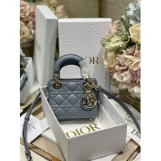 Dior Micro Lady Dior Bag Rose Des Vents Cannage Lambskin Blue 0856