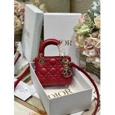 Dior Micro Lady Dior Bag Rose Des Vents Cannage Lambskin Red 0856