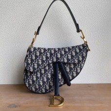 Dior Oblique Saddle Bag M0446 Embroidery Dark Blue