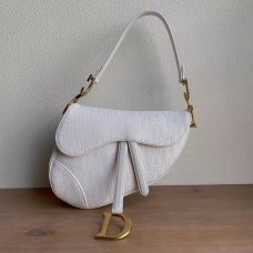 Dior Oblique Saddle Bag Embroidery White