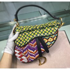 Dior Saddle Bag Embroidery Bead Yellow